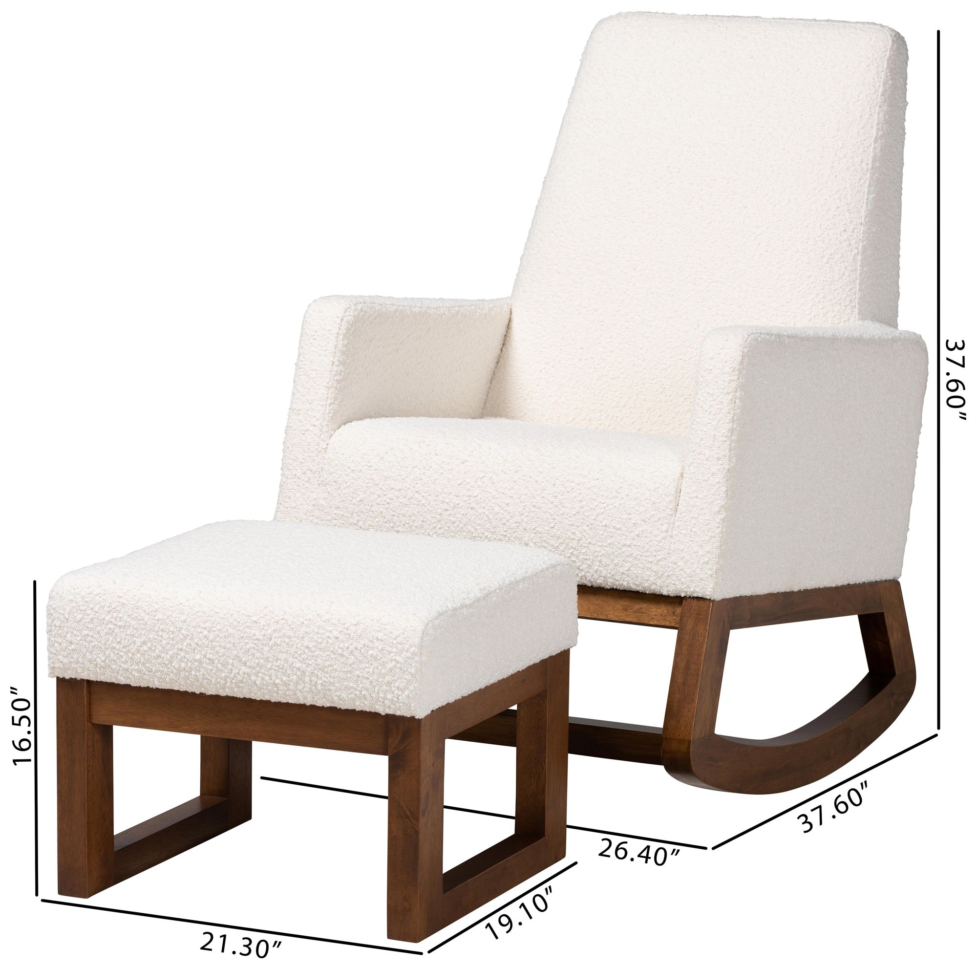 Yashiya Off-White Fabric 2-Piece Rocking Chair Ottoman Set