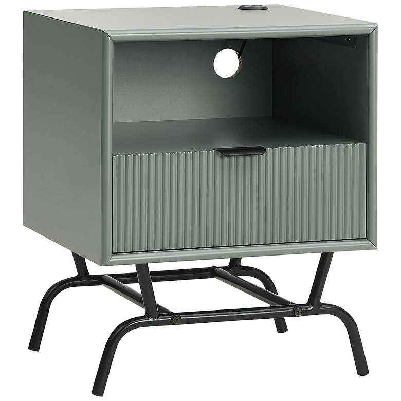 Image 2 Yastara 18"W Sage Green 1-Drawer End Table with USB Ports