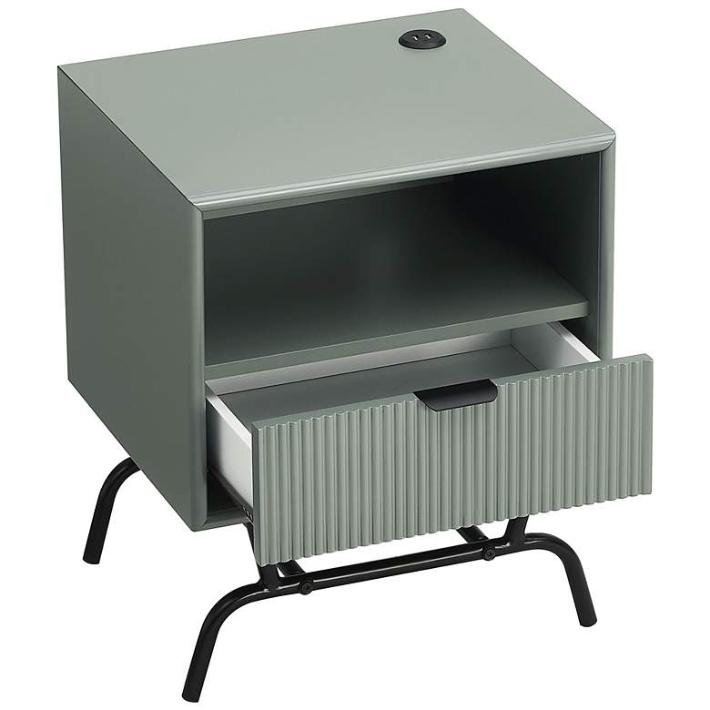 Image 4 Yastara 18"W Sage Green 1-Drawer End Table with USB Ports more views
