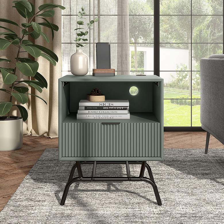 Image 7 Yastara 18 inchW Sage Green 1-Drawer End Table with USB Ports more views