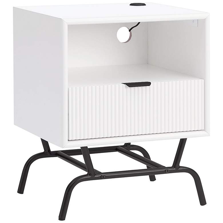 Image 2 Yastara 18"W White Pure 1-Drawer End Table with USB Ports