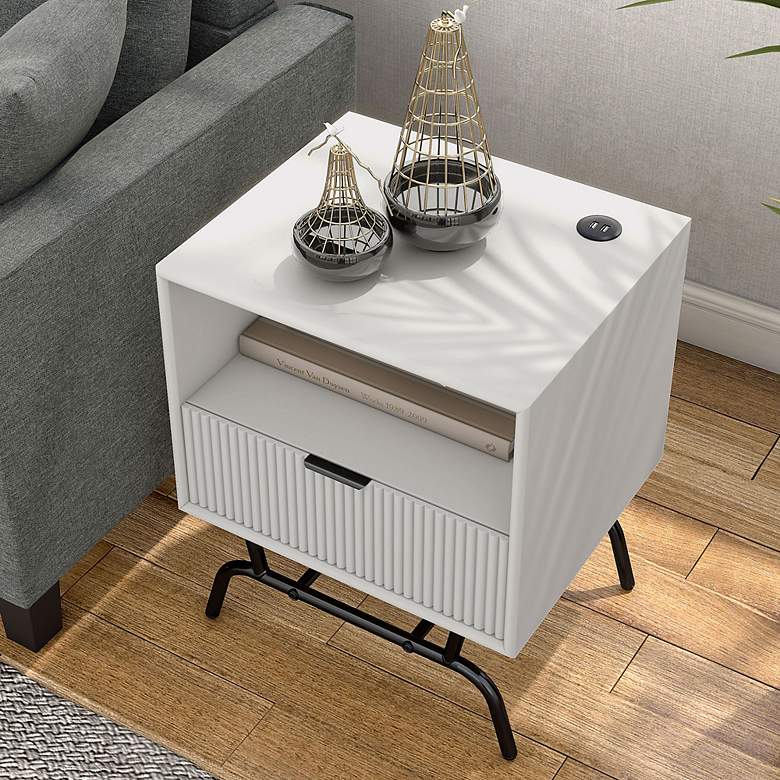 Image 1 Yastara 18 inchW White Pure 1-Drawer End Table with USB Ports