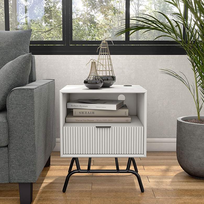 Image 7 Yastara 18"W White Pure 1-Drawer End Table with USB Ports more views