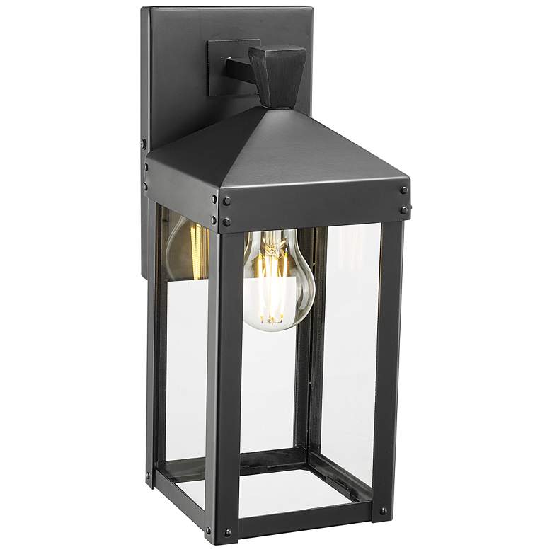 Image 1 Yates 13.75" High 1-Light Outdoor Wall Sconce in Powder Coated Black