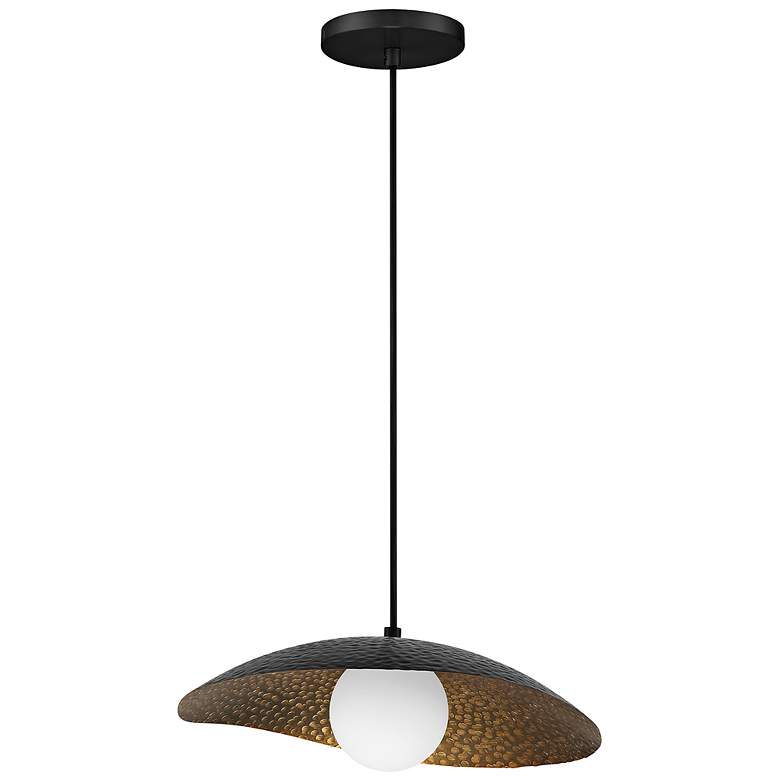 Image 2 Yates 14"W Black and Antique Brushed Brass LED Pendant Light