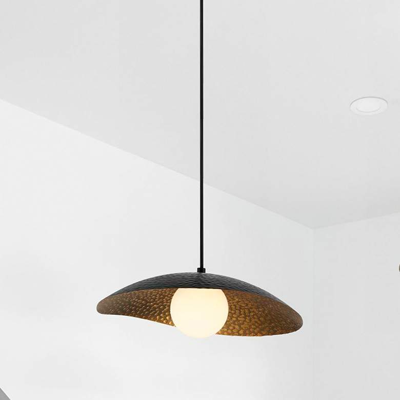 Image 1 Yates 14"W Black and Antique Brushed Brass LED Pendant Light