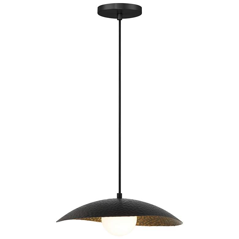Image 3 Yates 14"W Black and Antique Brushed Brass LED Pendant Light more views