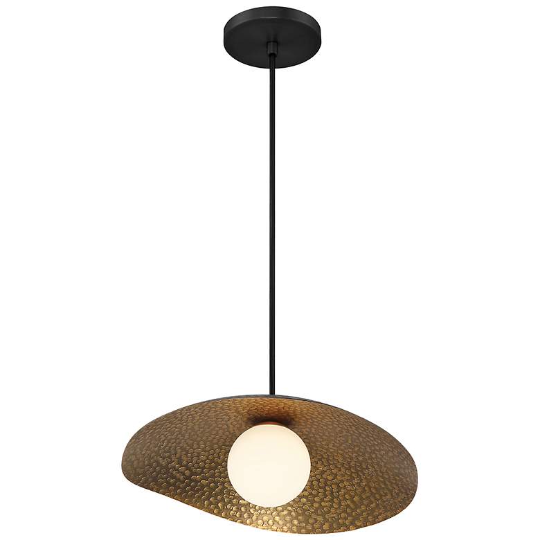 Image 4 Yates 14"W Black and Antique Brushed Brass LED Pendant Light more views