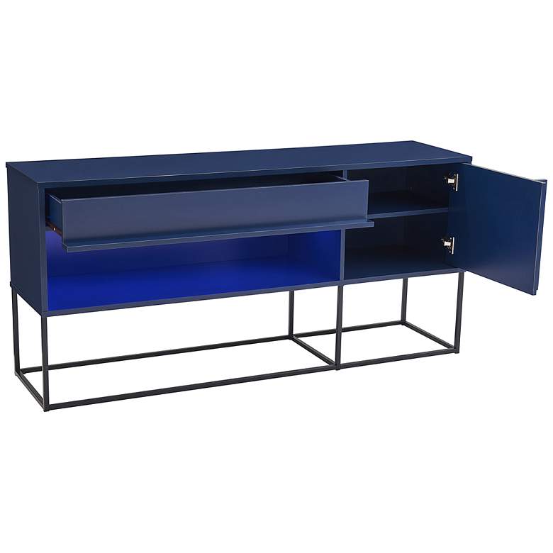 Image 2 Yazda 60" Wide Indigo 1-Drawer TV Stand w/ USB and LED Light
