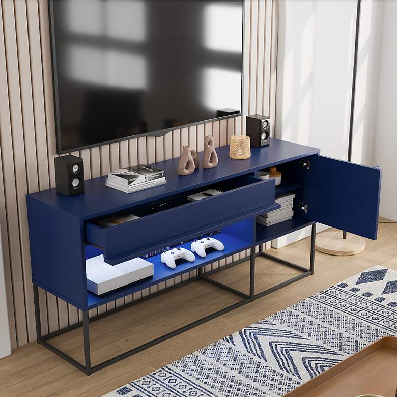Image 1 Yazda 60" Wide Indigo 1-Drawer TV Stand w/ USB and LED Light