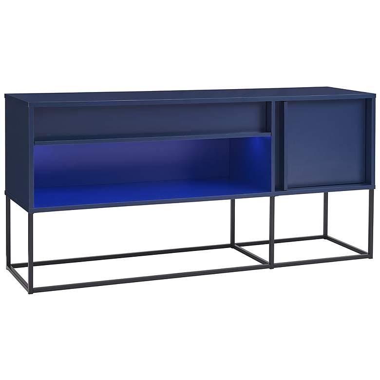 Image 3 Yazda 60" Wide Indigo 1-Drawer TV Stand w/ USB and LED Light more views