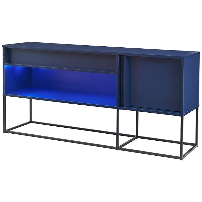 Image 5 Yazda 60" Wide Indigo 1-Drawer TV Stand w/ USB and LED Light more views