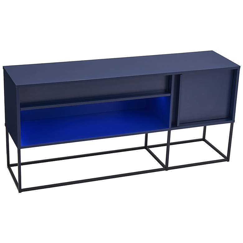 Image 6 Yazda 60" Wide Indigo 1-Drawer TV Stand w/ USB and LED Light more views