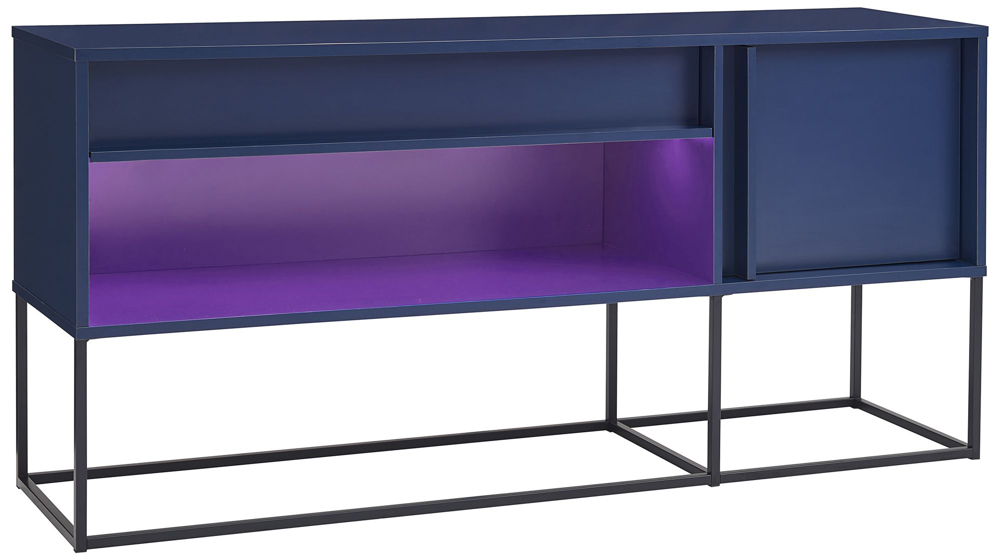 Yazda 60" Wide Indigo 1-Drawer TV Stand w/ USB and LED Light