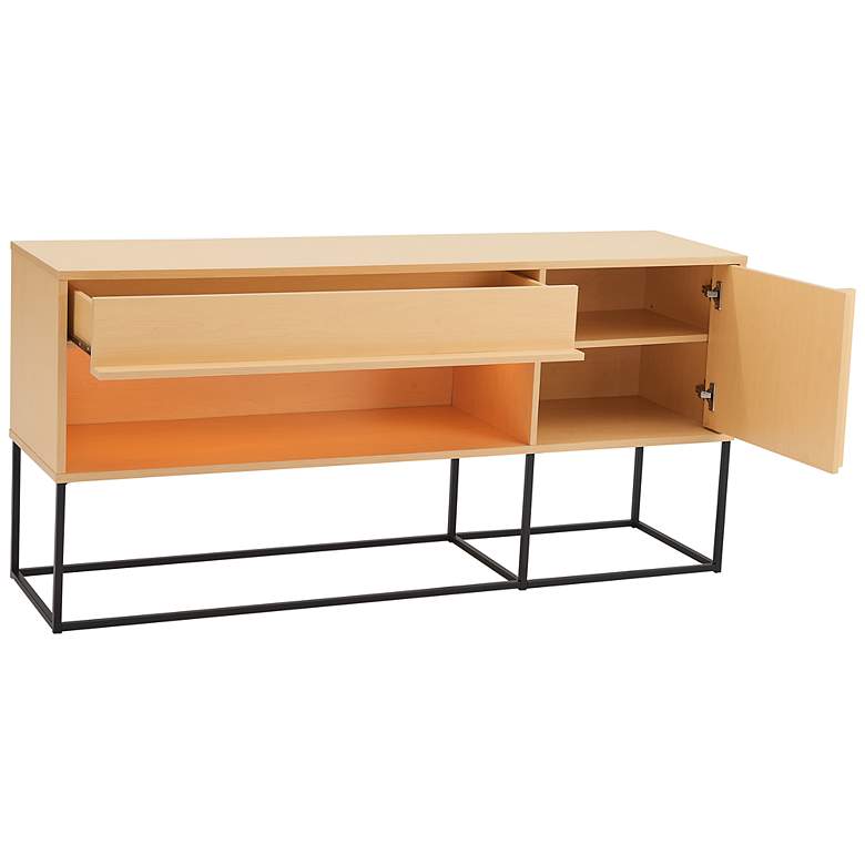 Image 2 Yazda 60" Wide Maple 1-Drawer TV Stand w/ USB and LED Light