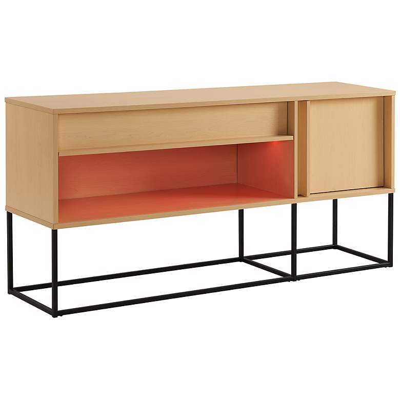 Image 3 Yazda 60" Wide Maple 1-Drawer TV Stand w/ USB and LED Light more views