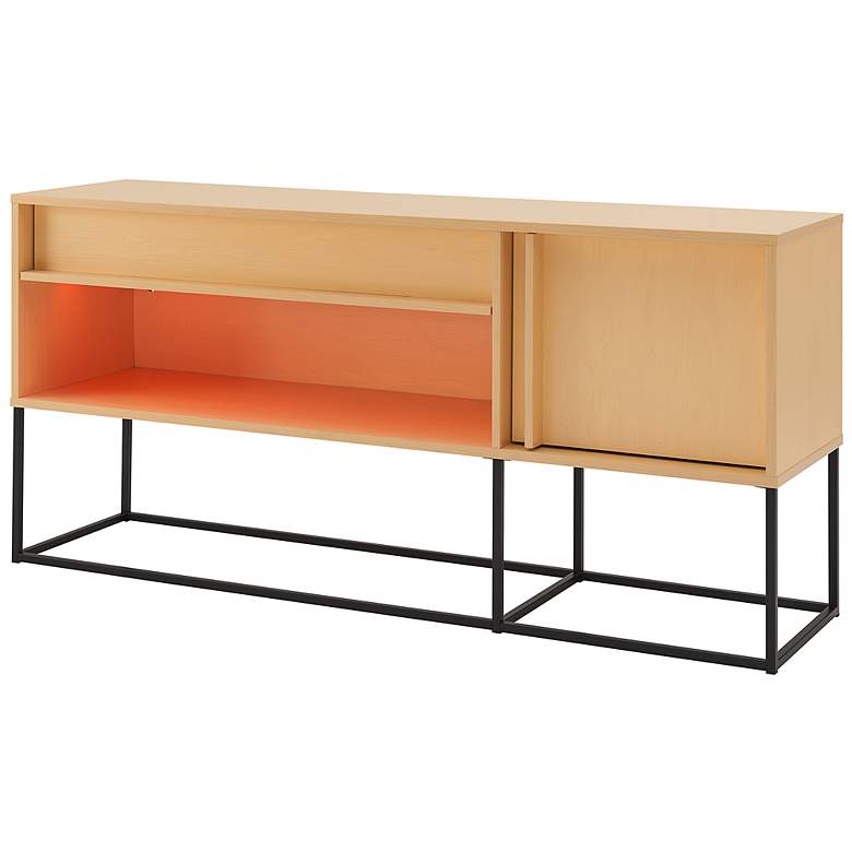 Image 5 Yazda 60" Wide Maple 1-Drawer TV Stand w/ USB and LED Light more views