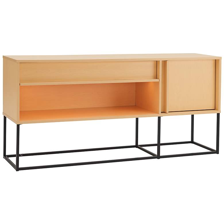 Image 6 Yazda 60" Wide Maple 1-Drawer TV Stand w/ USB and LED Light more views