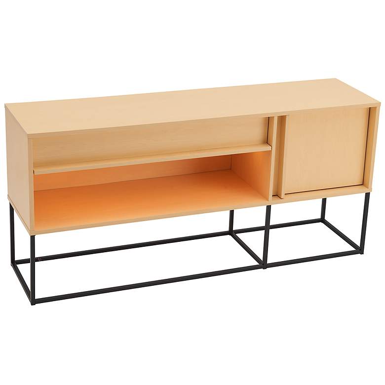 Image 7 Yazda 60" Wide Maple 1-Drawer TV Stand w/ USB and LED Light more views