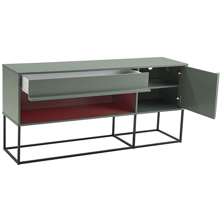 Image 2 Yazda 60"W Sage Green 1-Drawer TV Stand w/ USB and LED Light