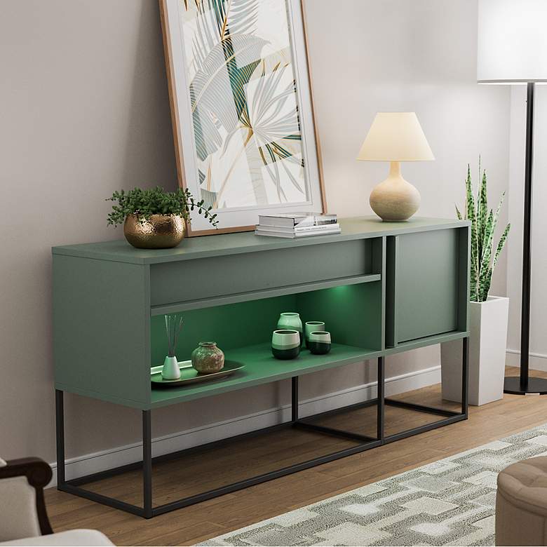 Image 1 Yazda 60"W Sage Green 1-Drawer TV Stand w/ USB and LED Light