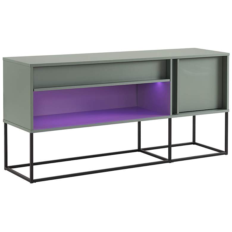 Image 7 Yazda 60"W Sage Green 1-Drawer TV Stand w/ USB and LED Light more views