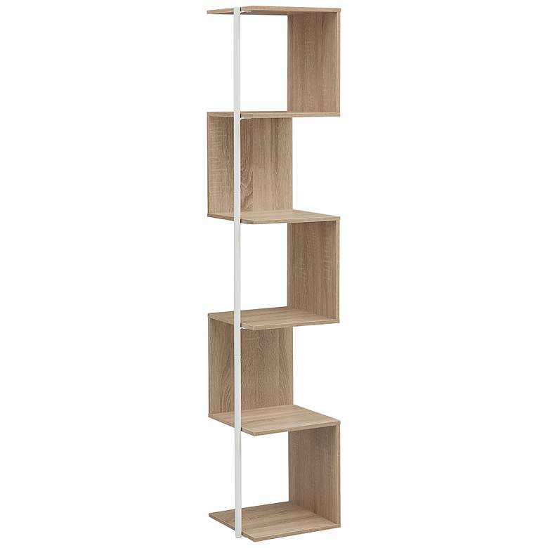 Image 2 Yaztra 11 3/4 inch Wide Natural Wood 5-Shelf Corner Bookcase
