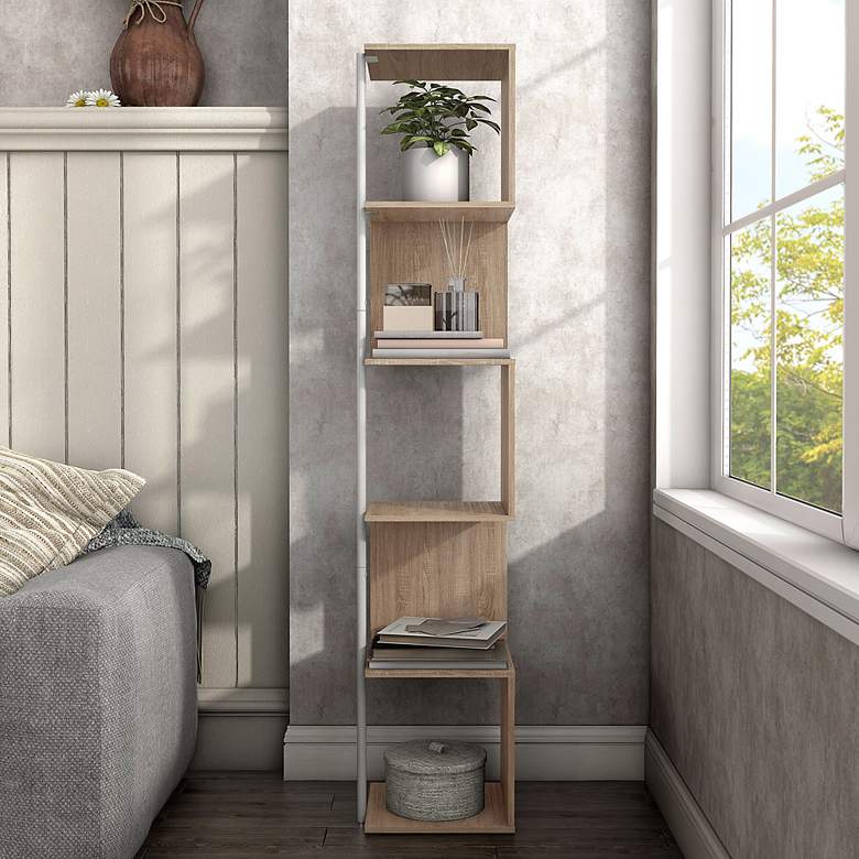 Image 1 Yaztra 11 3/4" Wide Natural Wood 5-Shelf Corner Bookcase