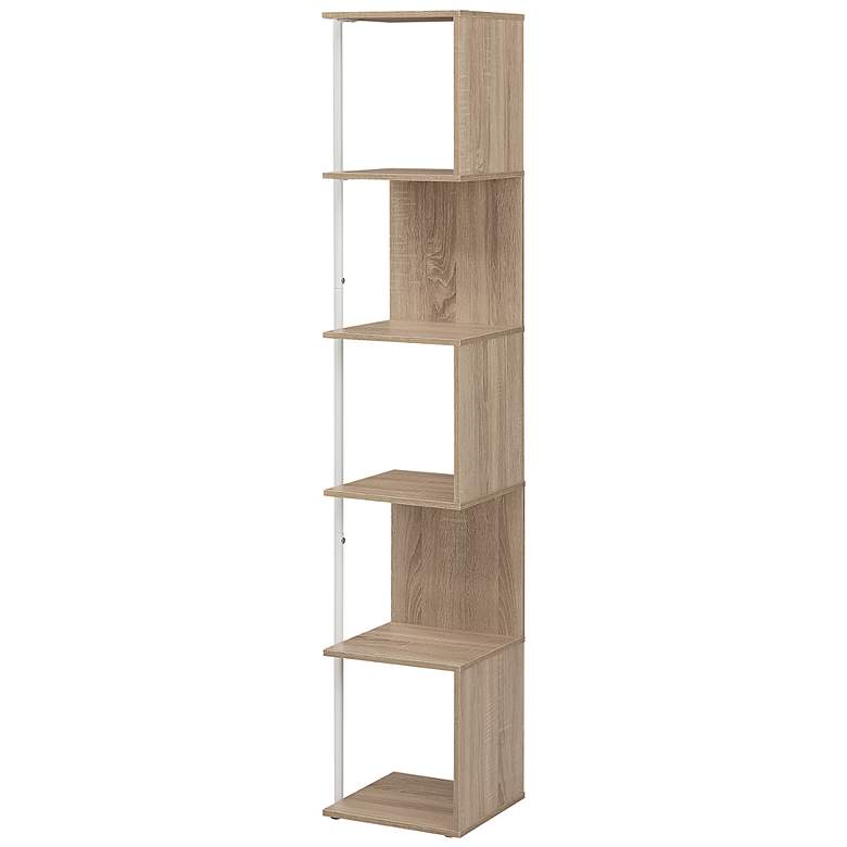 Image 5 Yaztra 11 3/4 inch Wide Natural Wood 5-Shelf Corner Bookcase more views