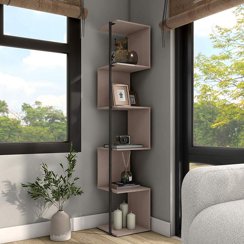 Image 1 Yaztra 12" Wide Blush Pink and Black 5-Shelf Corner Bookcase