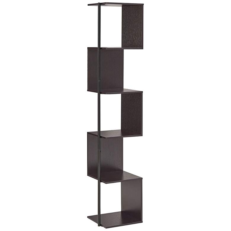 Image 2 Yaztra 12" Wide Red Cocoa and Black 5-Shelf Corner Bookcase