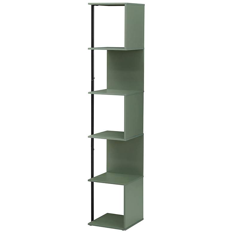 Image 4 Yaztra 12" Wide Sage Green and Black 5-Shelf Corner Bookcase more views