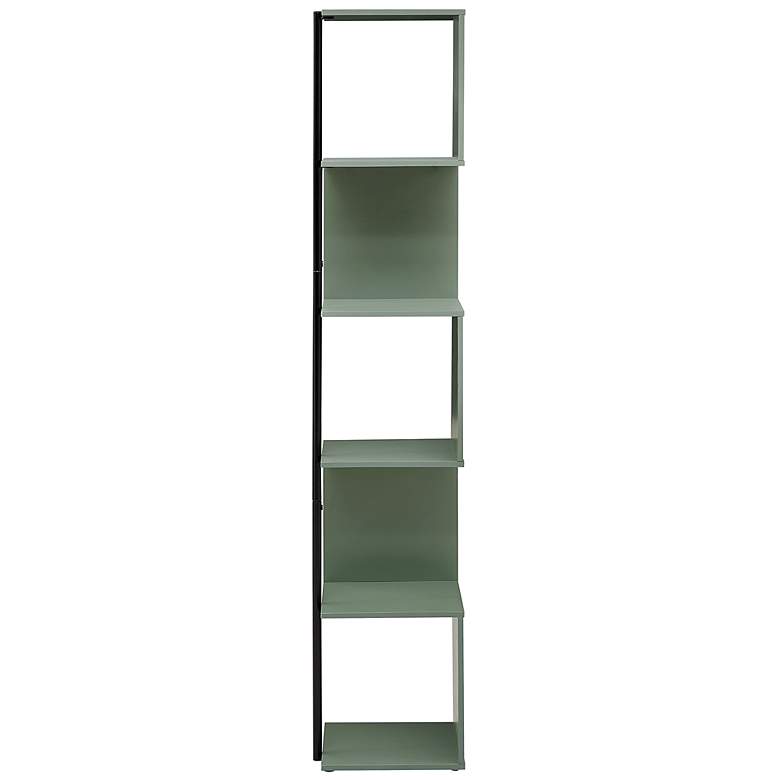 Image 5 Yaztra 12" Wide Sage Green and Black 5-Shelf Corner Bookcase more views