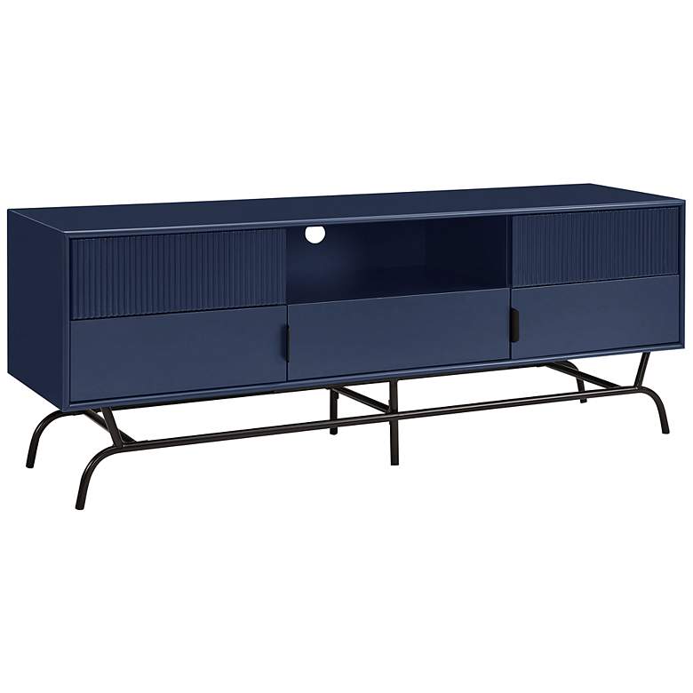 Image 2 Yaztra 60" Wide Blue Wood 3-Drawer TV Stand