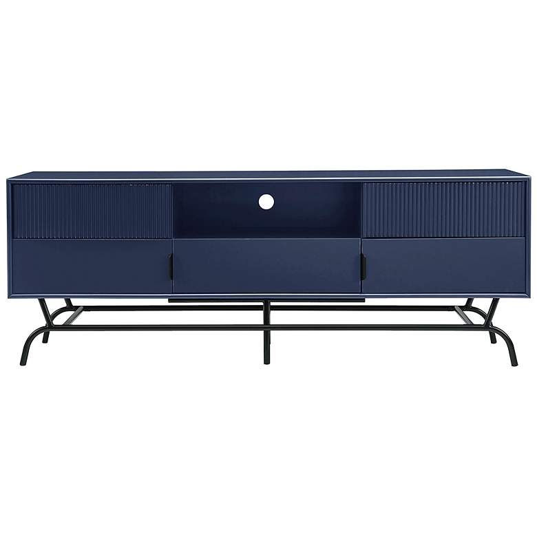 Image 4 Yaztra 60" Wide Blue Wood 3-Drawer TV Stand more views
