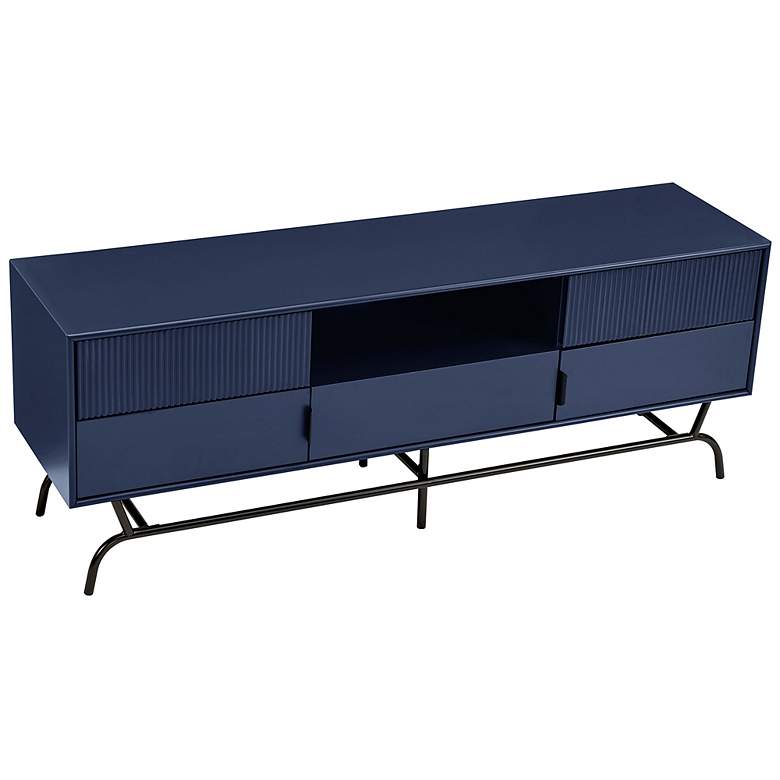 Image 6 Yaztra 60 inch Wide Blue Wood 3-Drawer TV Stand more views