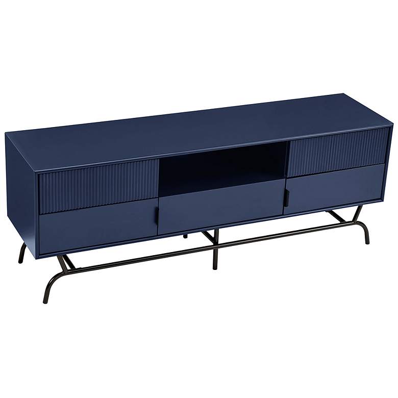 Image 6 Yaztra 60" Wide Blue Wood 3-Drawer TV Stand more views