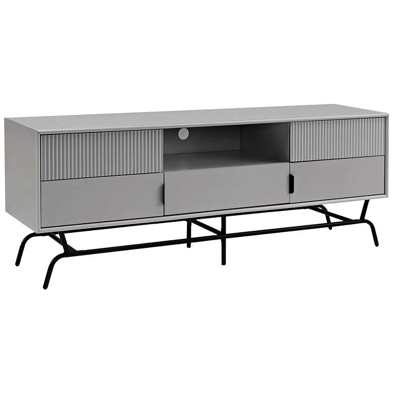 Image 2 Yaztra 60" Wide Gray Wood 3-Drawer TV Stand