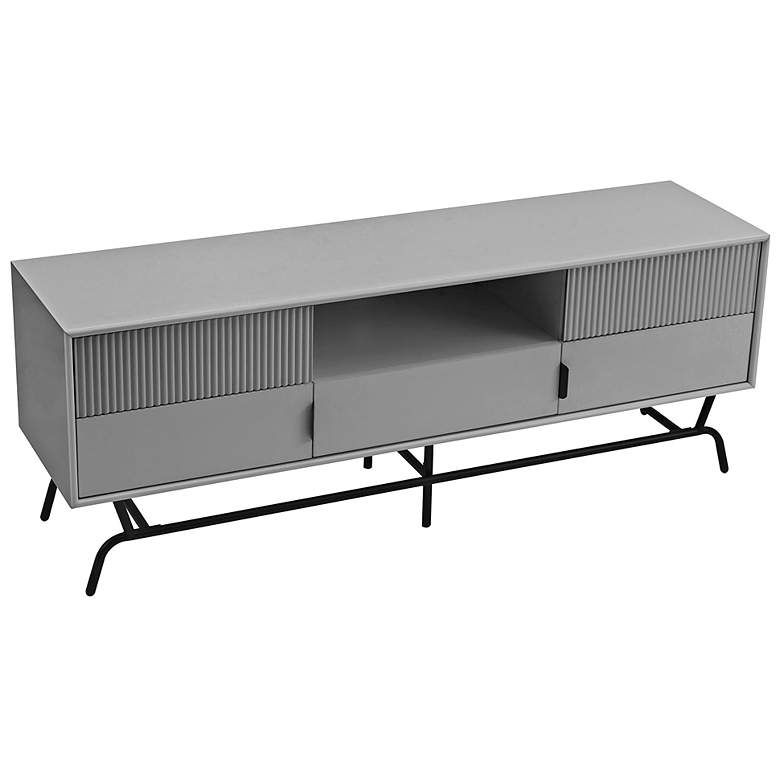 Image 5 Yaztra 60" Wide Gray Wood 3-Drawer TV Stand more views