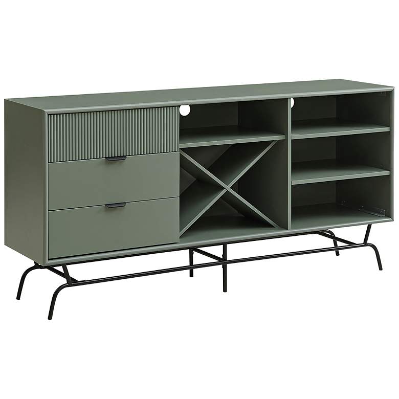 Image 2 Yaztra 60" Wide Sage Green Wood 3-Drawer TV Stand