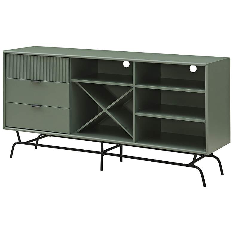 Image 3 Yaztra 60" Wide Sage Green Wood 3-Drawer TV Stand more views