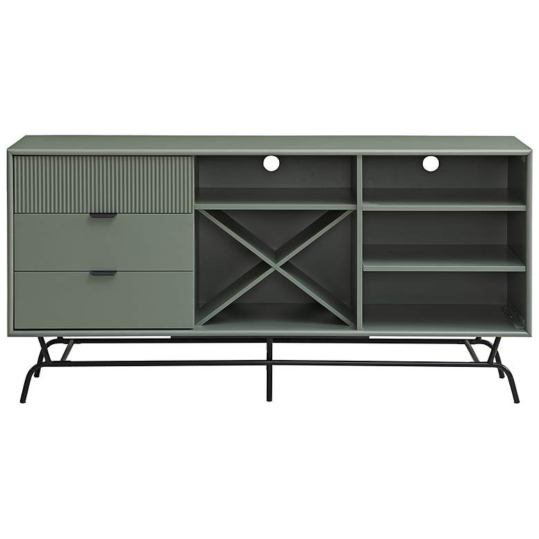 Image 4 Yaztra 60" Wide Sage Green Wood 3-Drawer TV Stand more views