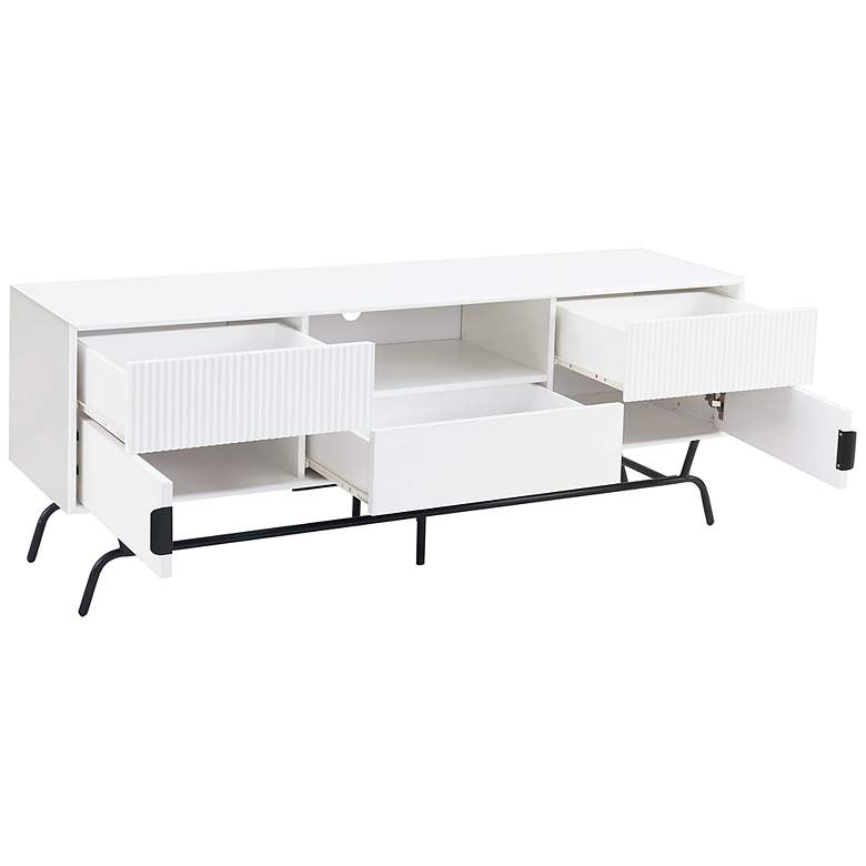 Image 2 Yaztra 60" Wide White Wood 3-Drawer TV Stand