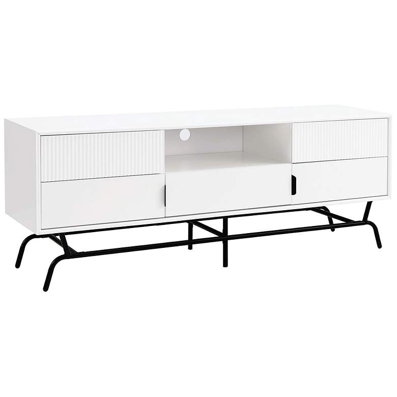 Image 4 Yaztra 60" Wide White Wood 3-Drawer TV Stand more views