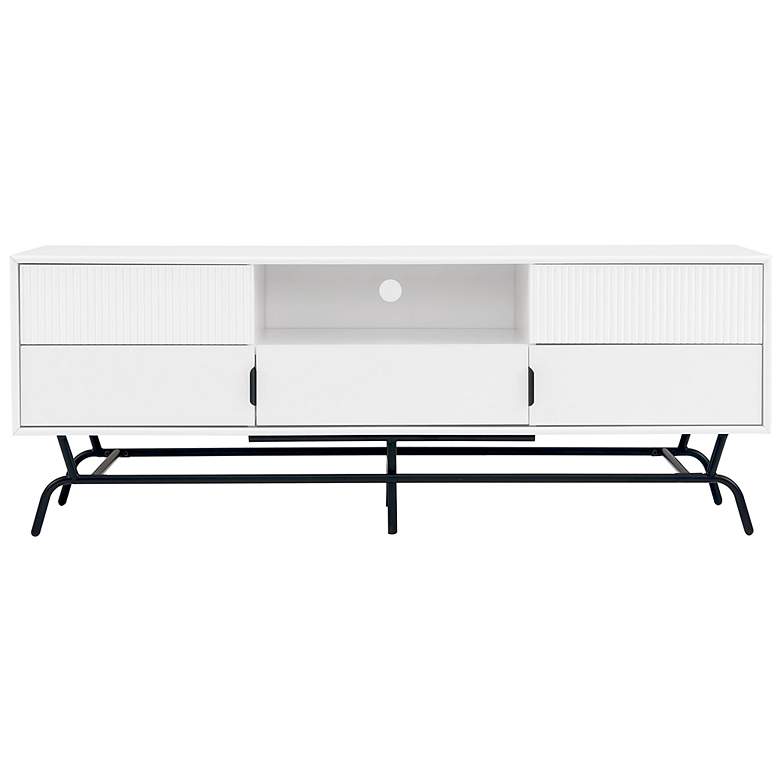 Image 5 Yaztra 60" Wide White Wood 3-Drawer TV Stand more views