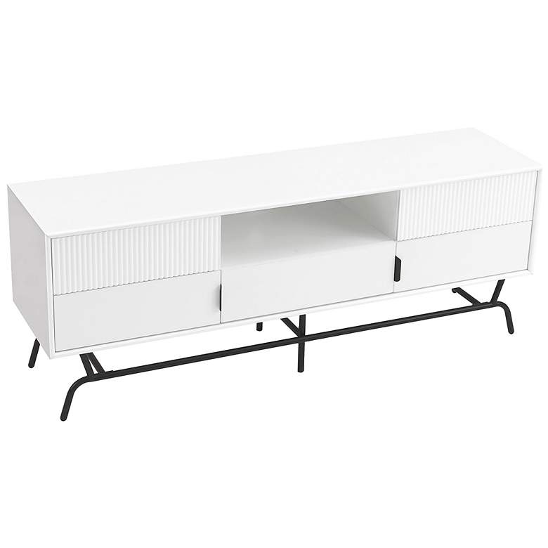 Image 6 Yaztra 60" Wide White Wood 3-Drawer TV Stand more views