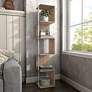Yaztra 61 1/4" High Modern Natural Wood 5-Shelf Corner Bookcase