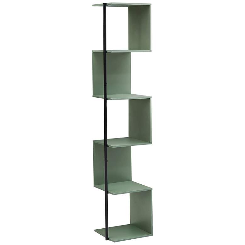 Image 2 Yaztra 63 1/4" High Sage Green and Black 5-Shelf Corner Bookcase