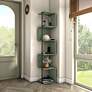 Yaztra 63 1/4" High Sage Green and Black 5-Shelf Corner Bookcase