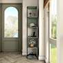 Yaztra 63 1/4" High Sage Green and Black 5-Shelf Corner Bookcase